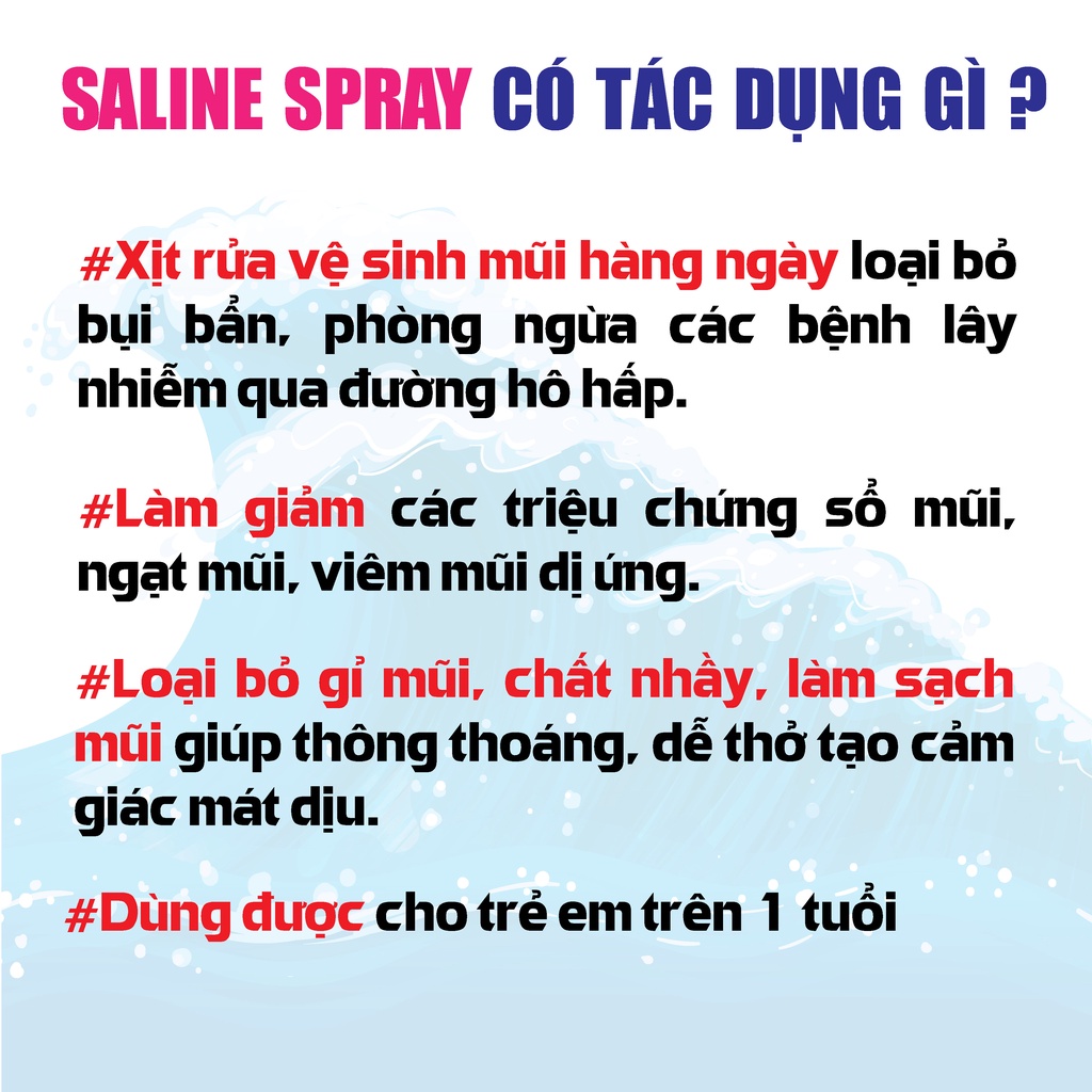 Dung dịch xịt mũi Saline Spray, làm sạch mũi giúp thông thoáng,dễ thở,mát dịu