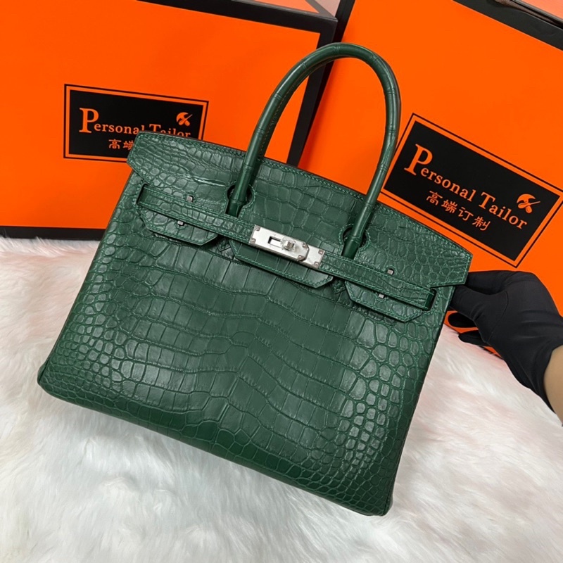 Túi xách nữ thương hiệu Hermes Birkin 30 da cá sấu cao cấp màu xanh sẫm