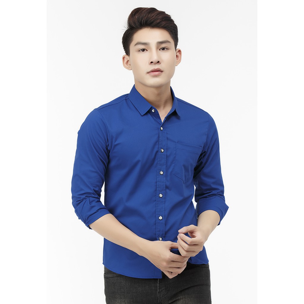 Áo sơ mi Titishop SM544 tay dài màu xanh coban