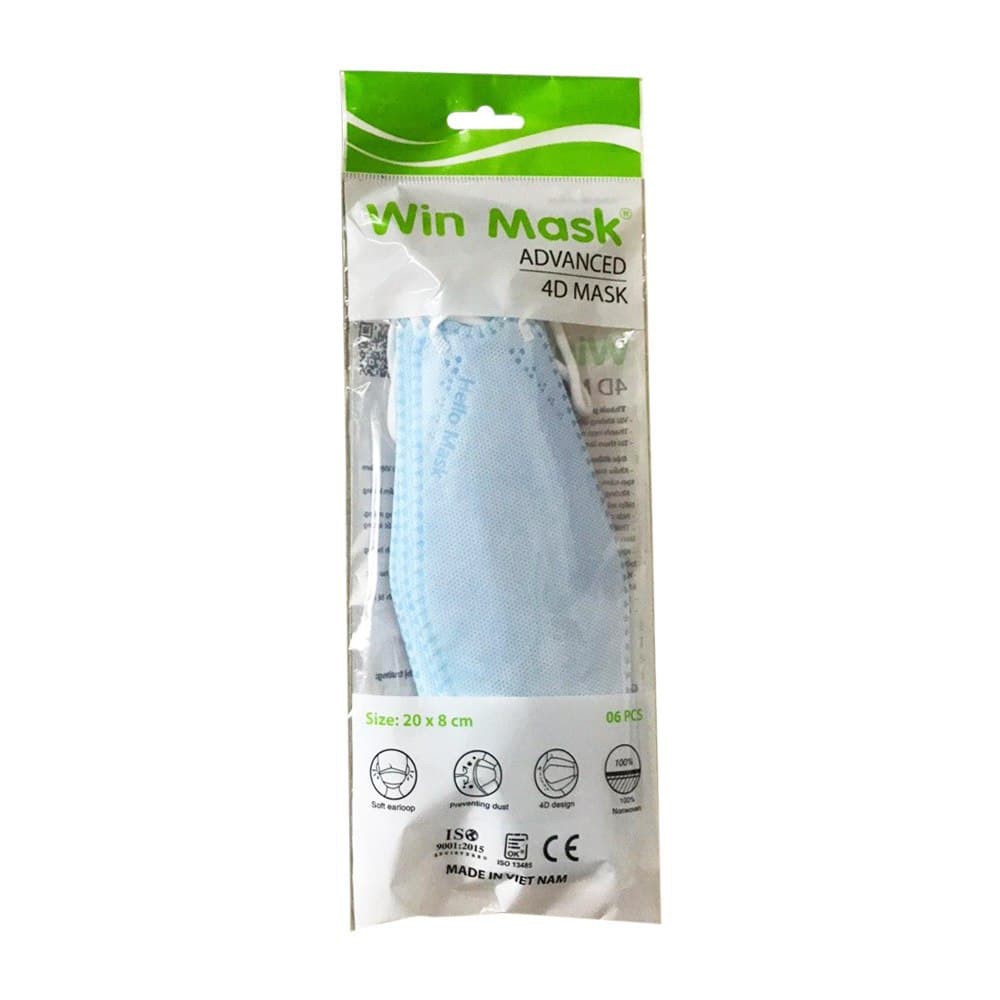 Khẩu trang 4D kháng khuẩn Win Mask - ngăn bụi 2.5PM (gói 6 cái) - 5 màu lựa chọn