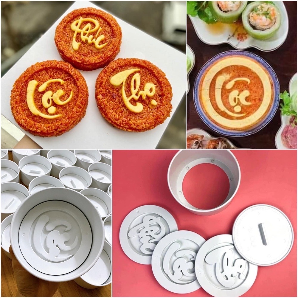 Bộ Khuôn Làm Xôi Phúc Lộc Thọ 5 Chi Tiết Bằng Chất Liệu Nhựa Chịu Nhiệt, Khuôn Làm Bánh