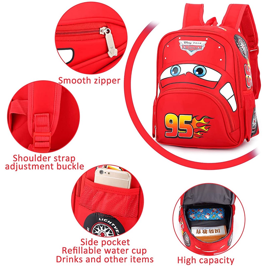 Ba Lô Đi Học Họa Tiết Hoạt Hình Disney Pixar Lightning McQueen 3D Cho Bé