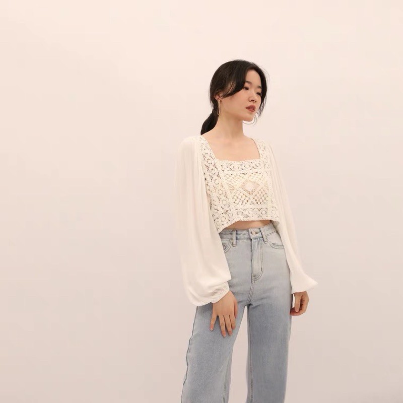 Áo Vintage len đan croptop