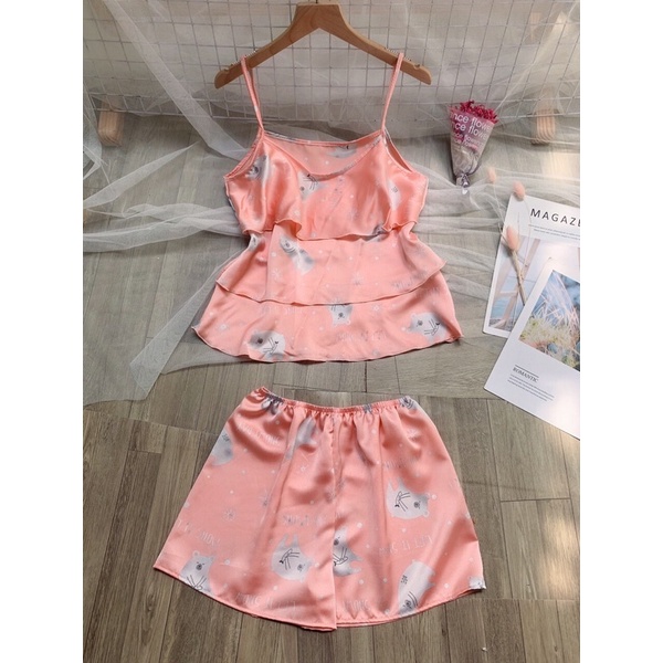 Đồ bộ hai dây lụa satin mặc nhà mát
