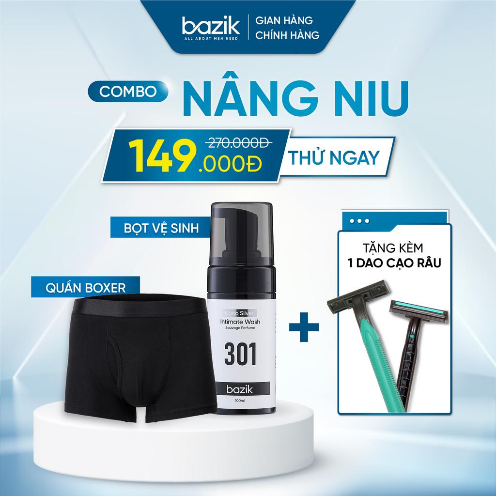 Combo Nâng Niu BAZIK Dung Dịch Vệ Sinh Nam Intimate Wash 100ml Và Quần Boxer Nam Cotton Stretch