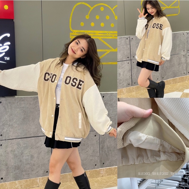 ÁO KHOÁC BOMBER NHUNG TĂM CHOOSE FREESIZE 2 LỚP❤️