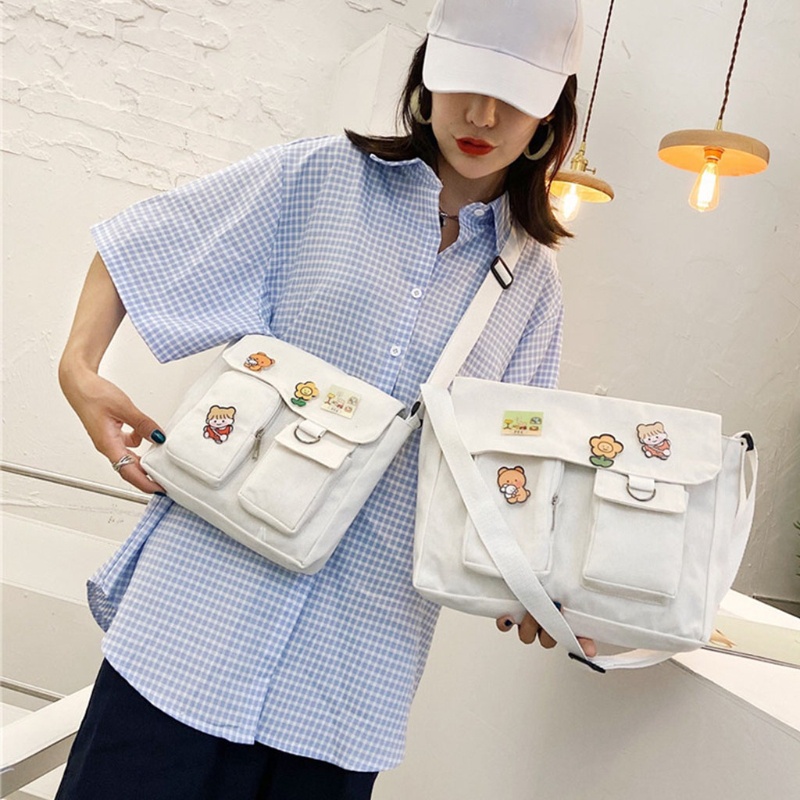 Túi Đeo Chéo Vải Canvas Dáng Vuông Thời Trang Cho Nữ