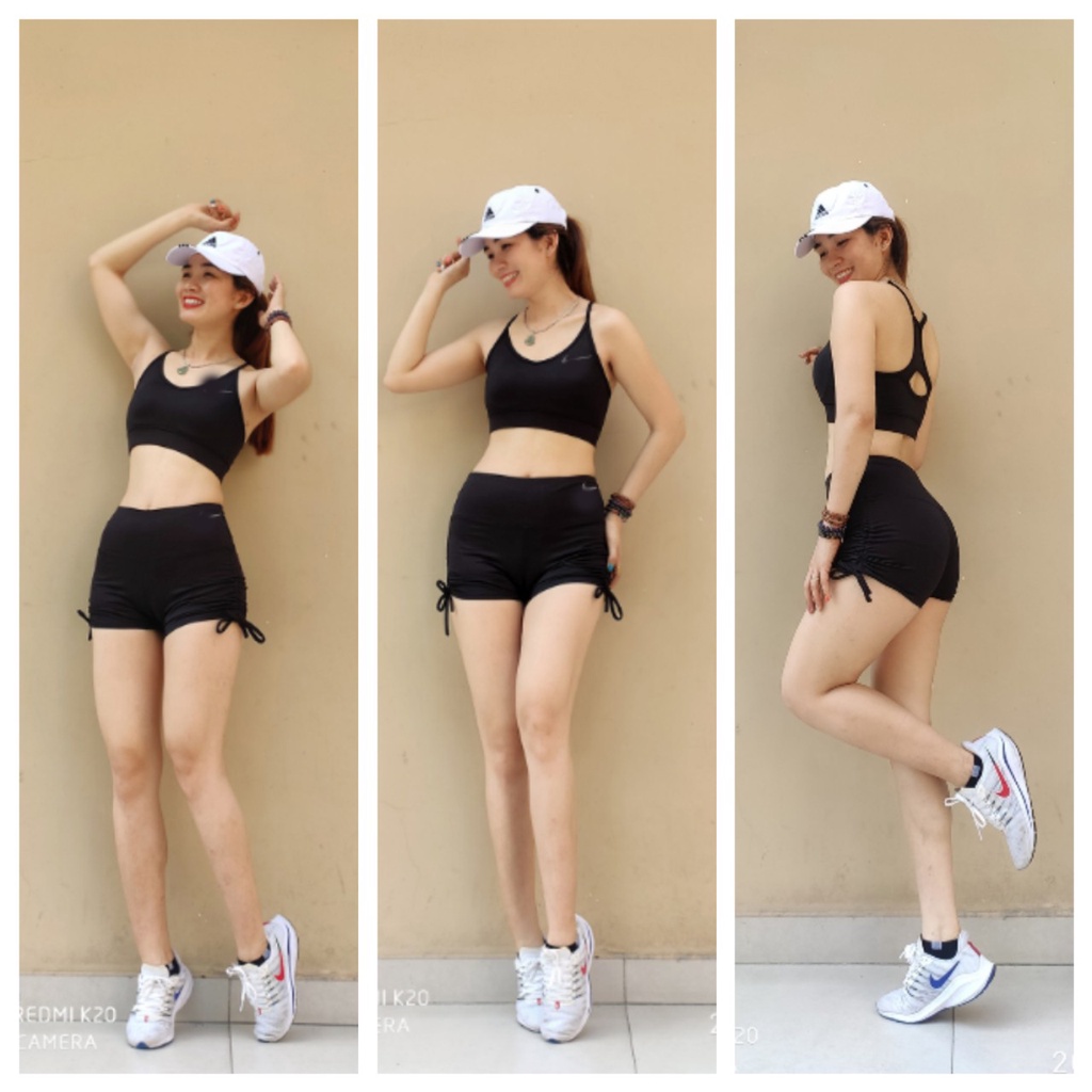 Set bộ đùi thể thao tập gym yoga nữ áo bra kèm mút quần đùi dây rút Bin Sports BN007