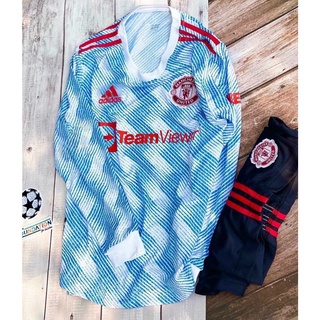 Bộ quần áo đá bóng tay dài chống nắng clb bóng đá mu united mẫu thứ ba spf logo thêu mè thái