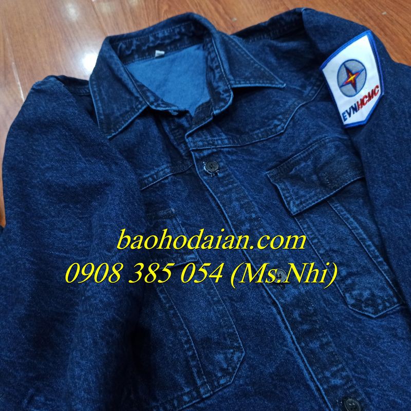 Quần áo jean điện lực tiêu chuẩn may kèm logo- Hình thật