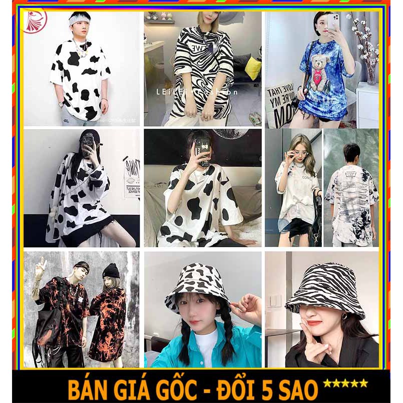❤️ HOT ❤️ Áo Thun Tay Lỡ Nam Nữ - Set Áo Nón Bò Sữa Ngựa Vằn In Loang Tay Lỡ Dài Họa Tiết Trắng Đen Mẫu Mới Hot