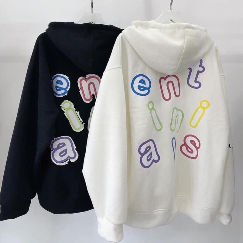 Áo Hoodie Kéo Khoá Tay Phồng Ent Int In Chữ Sau Lưng Phong Cách Hàn Quốc Thời Trang Nam Nữ Unisex