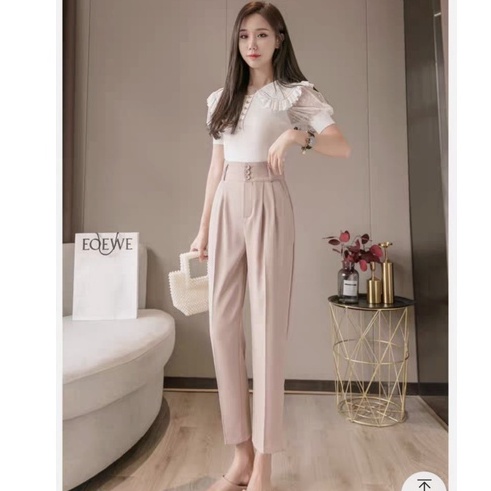Quần baggy nữ cạp cao công sở dáng dài lưng cao màu đen vải mềm đi làm Quần tây nữ đi học ống đứng kèm đai nịt khóa kéo