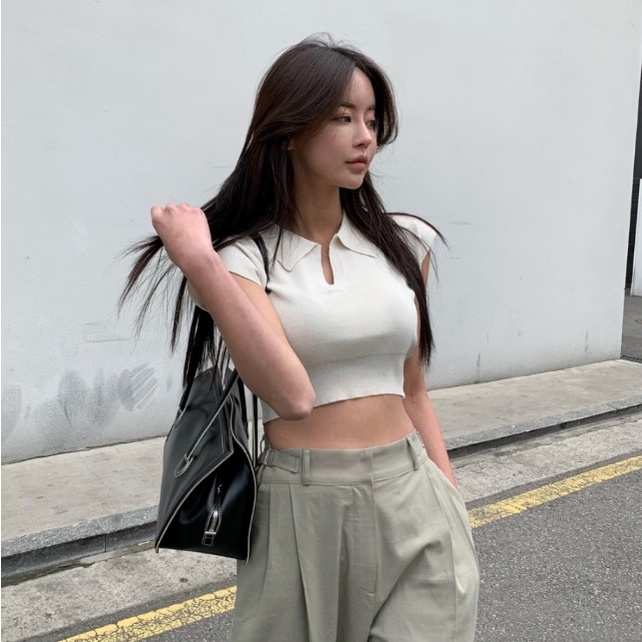 Xiaozhainv Áo lửng dệt kim tay ngắn phong cách cổ điển Hàn Quốc thời trang mùa hè cho nữ với 4 màu tùy chọn
