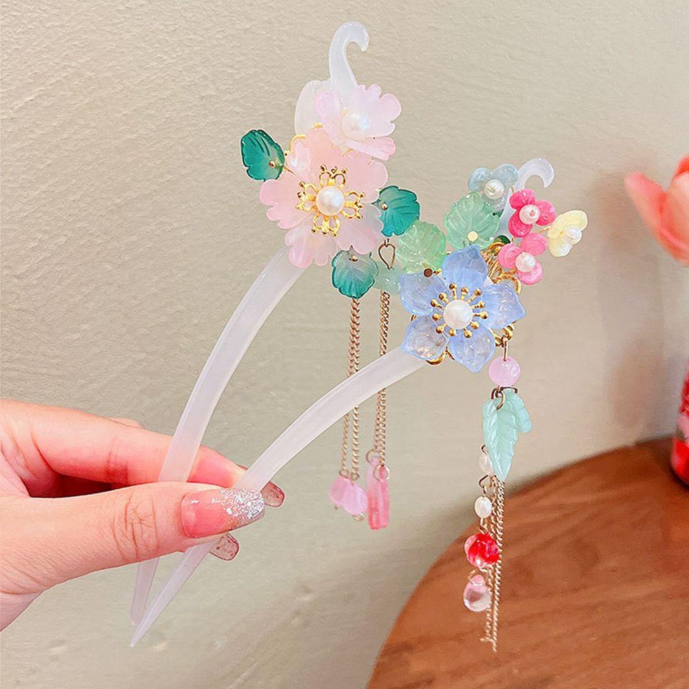 Trâm Cài Tóc Phối Tua Rua Hình Chữ U Phong Cách Trung Hoa Cổ Điển Cho Bé Gái