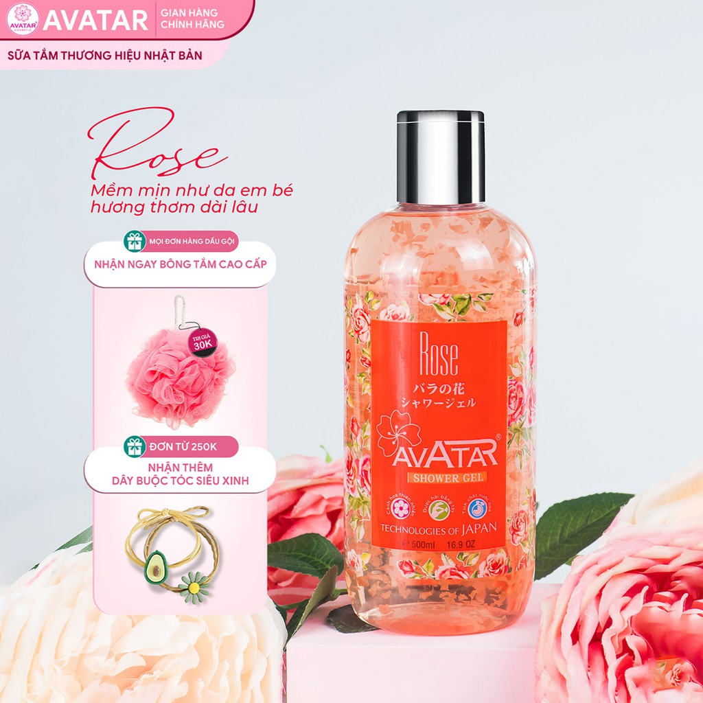 Sữa tắm nước hoa Nhật cánh hoa hồng - da mịn màng, mềm mại và trắng hồng Rose Avatar 500ml