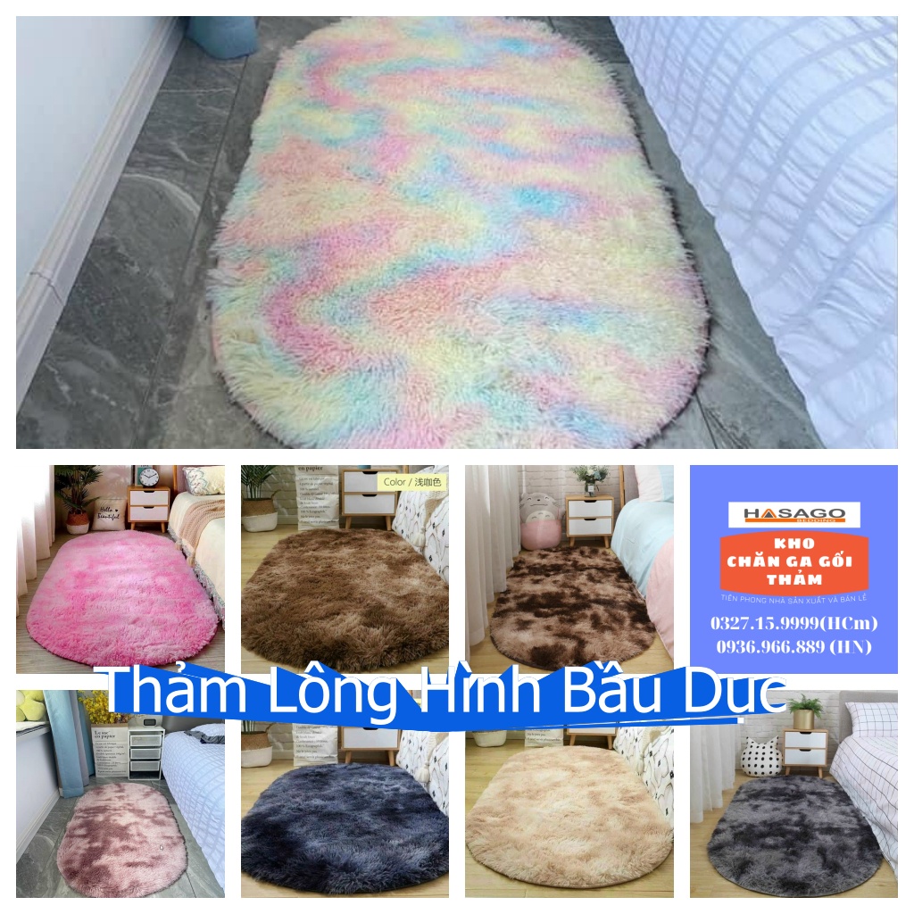 Thảm Lông Trang Trí Hình Oval Bầu Dục 1mx1m6 Trải Sàn Phòng Ngủ Phòng Khách Bàn Trang Điểm Chụp Ảnh Hasago