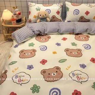 Set chăn ga gối cotton poly 4 món - gấu ga caro