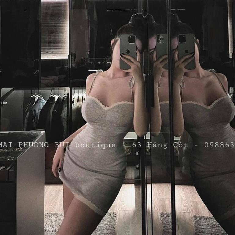 Váy Body 2 Dây Viền Ren Có Đệm Ngực Khóa Lưng Sexy