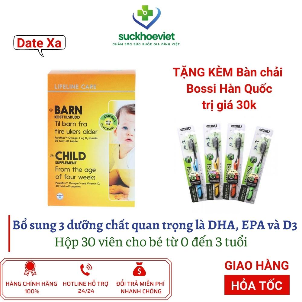 Dầu cá kim cương DHA Vitamin D3 BARN Lifeline Care Nauy Dầu cá cho bé - Hộp 30 viên