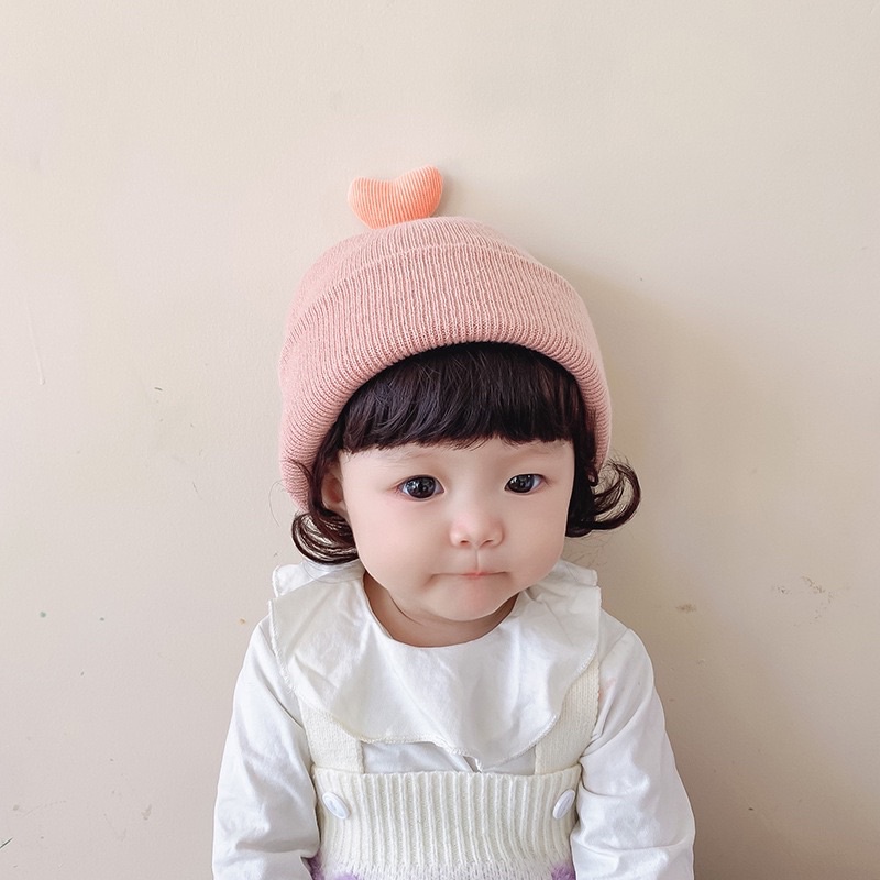 Mũ len cho bé đính hình tim dễ thương, phong cách Hàn Quốc, từ 6 tháng đến 3 tuổi