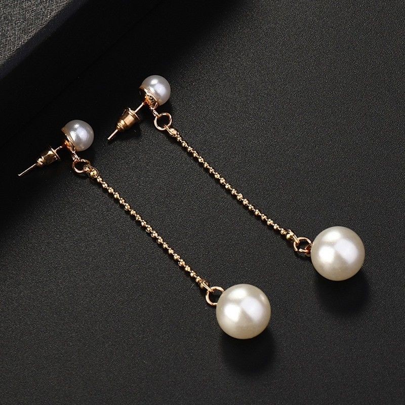 Khuyên tai dạng chuỗi đính ngọc trai giả