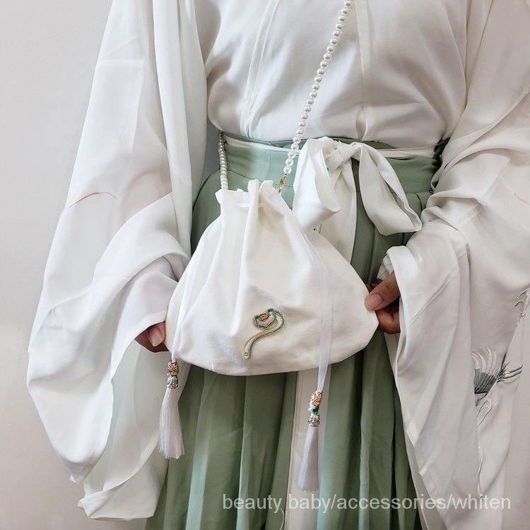 Túi đeo chéo thêu họa tiết phong cách Trung Hoa cổ điển thiết kế dây rút thời trang cho nữ