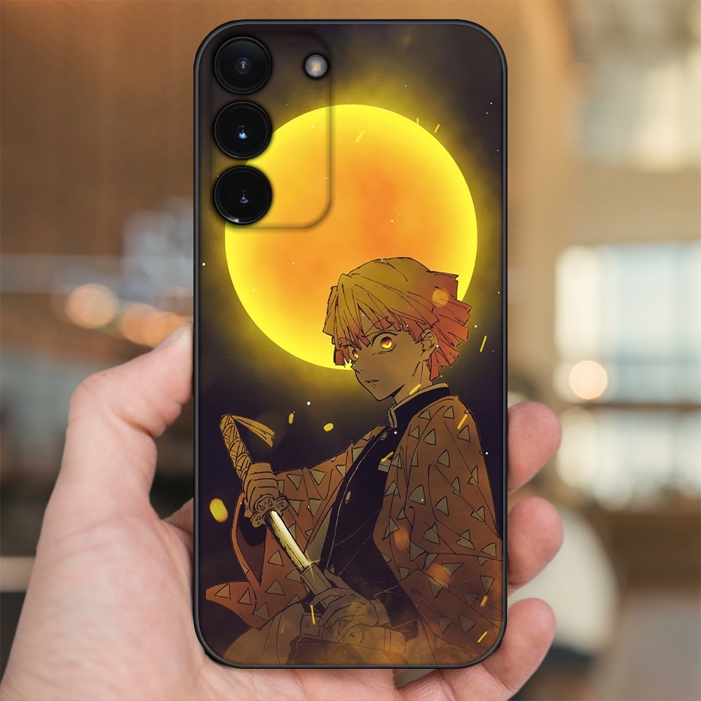 Ốp lưng Samsung S21, S21 Plus, S21 FE, S22, S22 Plus viền đen in hình Zenitsu Kimetsu no Yaiba