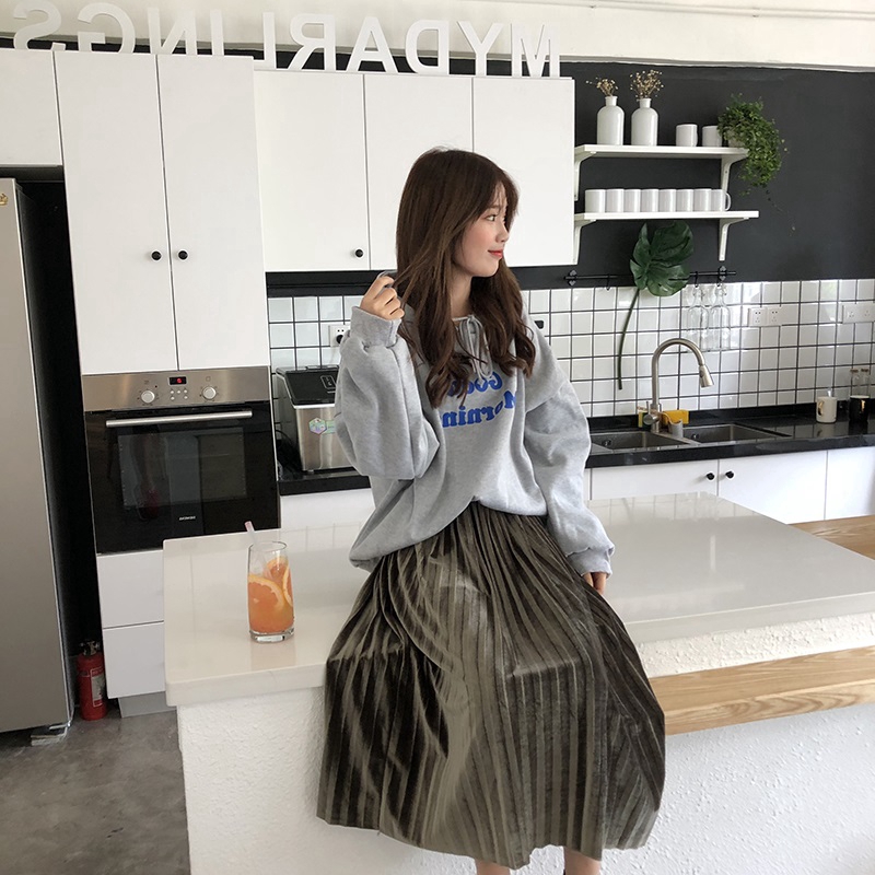 SUXI Chân váy eo cao thời trang nữ phong cách Hàn Quốc