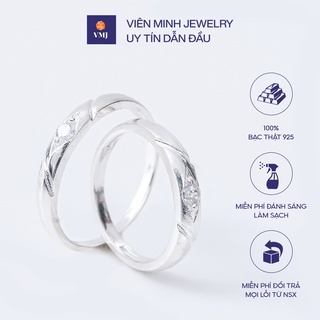 Nhẫn đôi nam nữ VMJ, nhẫn bạc đôi 925 cao cấp, nhẫn cặp, nhẫn đôi bạc đính đá chìm basic - VMJ38