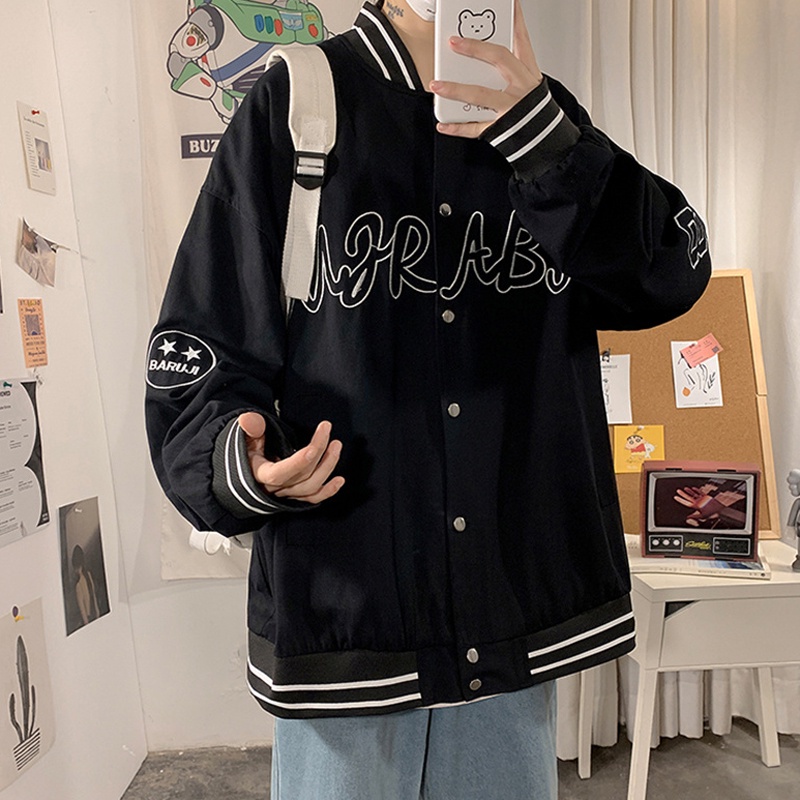 Áo khoác bóng chày ⚡ 𝐂𝐨́ 𝐕𝐢𝐝𝐞𝐨 - 𝐀̉𝐧𝐡 𝐓𝐡𝐚̣̂𝐭 ⚡ Áo bomber nam nữ form rộng thêu chữ ABJD chất liệu kaki hai