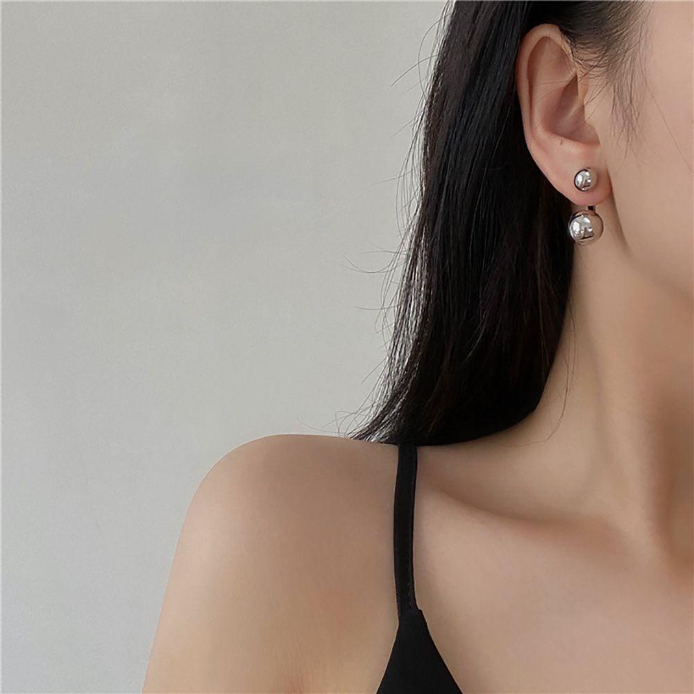 Bông Tai Hình Quả Bóng Đôi Bằng Hợp Kim Treo Sau Lưng Thanh Lịch Dành Cho Bạn Nữ