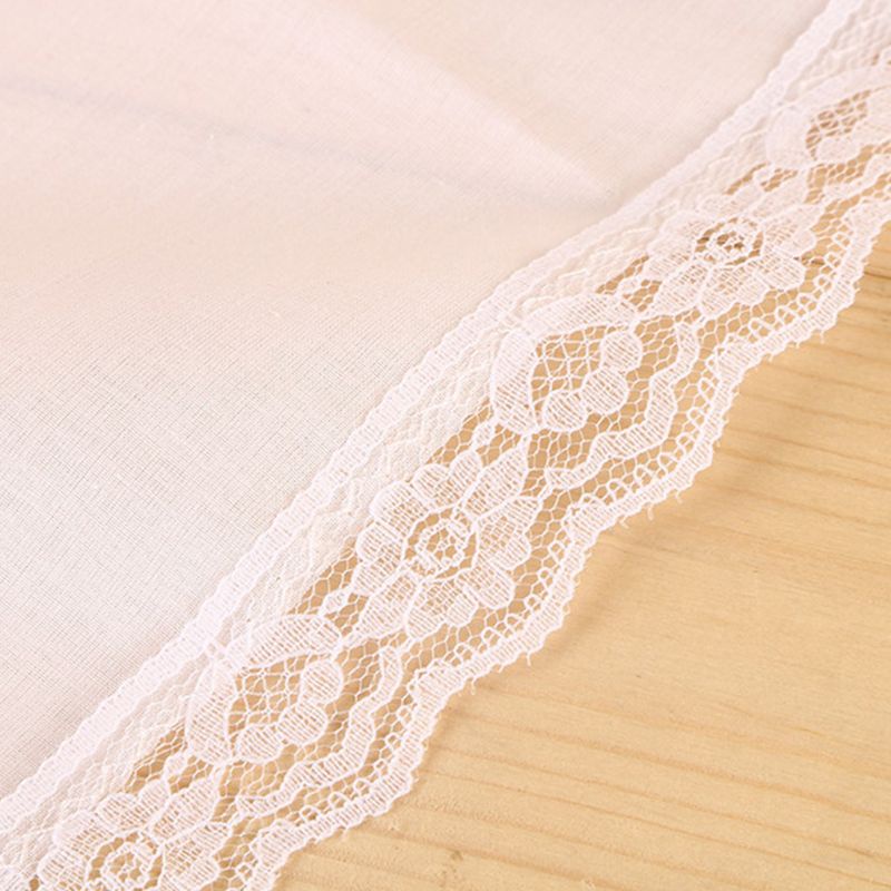 Khăn Tay Cô Dâu Vải Cotton Phối Ren Màu Trắng Trơn Kích Thước 25x25cm