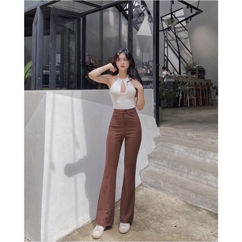 Quần vải ống loe dáng khoá kéo 1 cúc dáng Vintage Hàng Loại 1