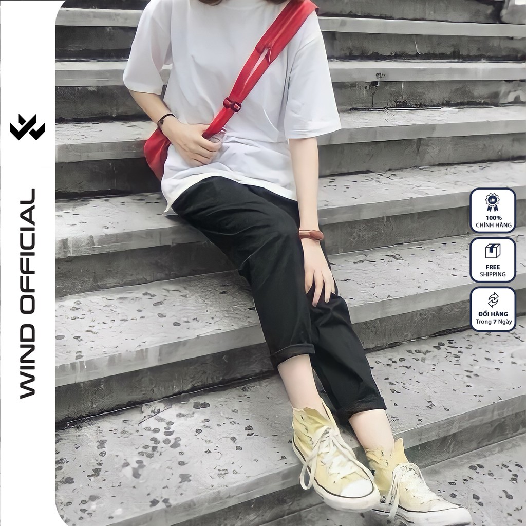 Set Quần baggy WIND ống suông phối áo phông trơn unisex form rộng nam nữ ulzzang