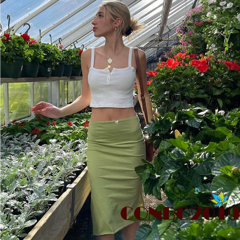 Hgm-đầm Nữ Màu Trơn Phối Váy Xẻ Tà Bên Hông Đính Nơ (Xanh Lá Nhạt)