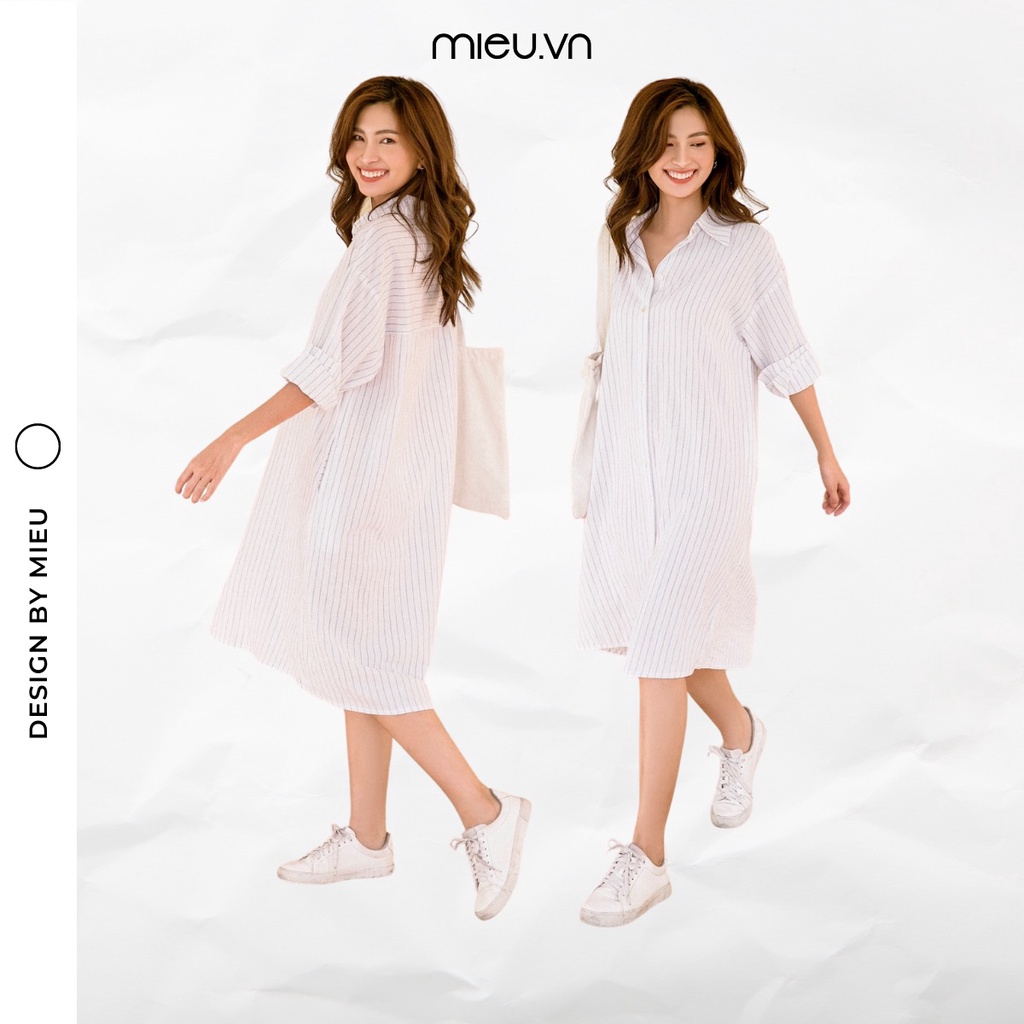 MIEU - Đầm sơ mi oversized (Sọc Trắng/ Xanh) - HA06