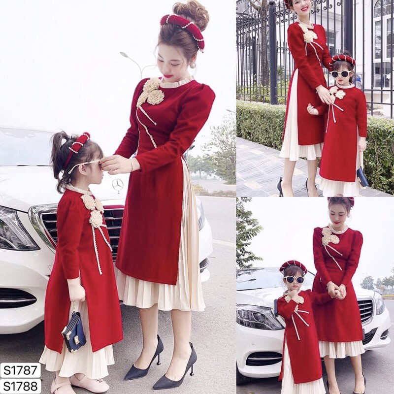 Áo dài tết mẹ và bé, sét áo dài mẹ và bé,màu đỏ siêu hot hit mẫu mới nhất năm 2.0.2.1 | BigBuy360 - bigbuy360.vn