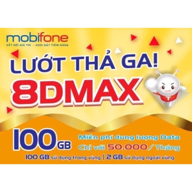 Sim 4G Mobifone Gói Ưu Đãi Khủng 8dmax 100Gb