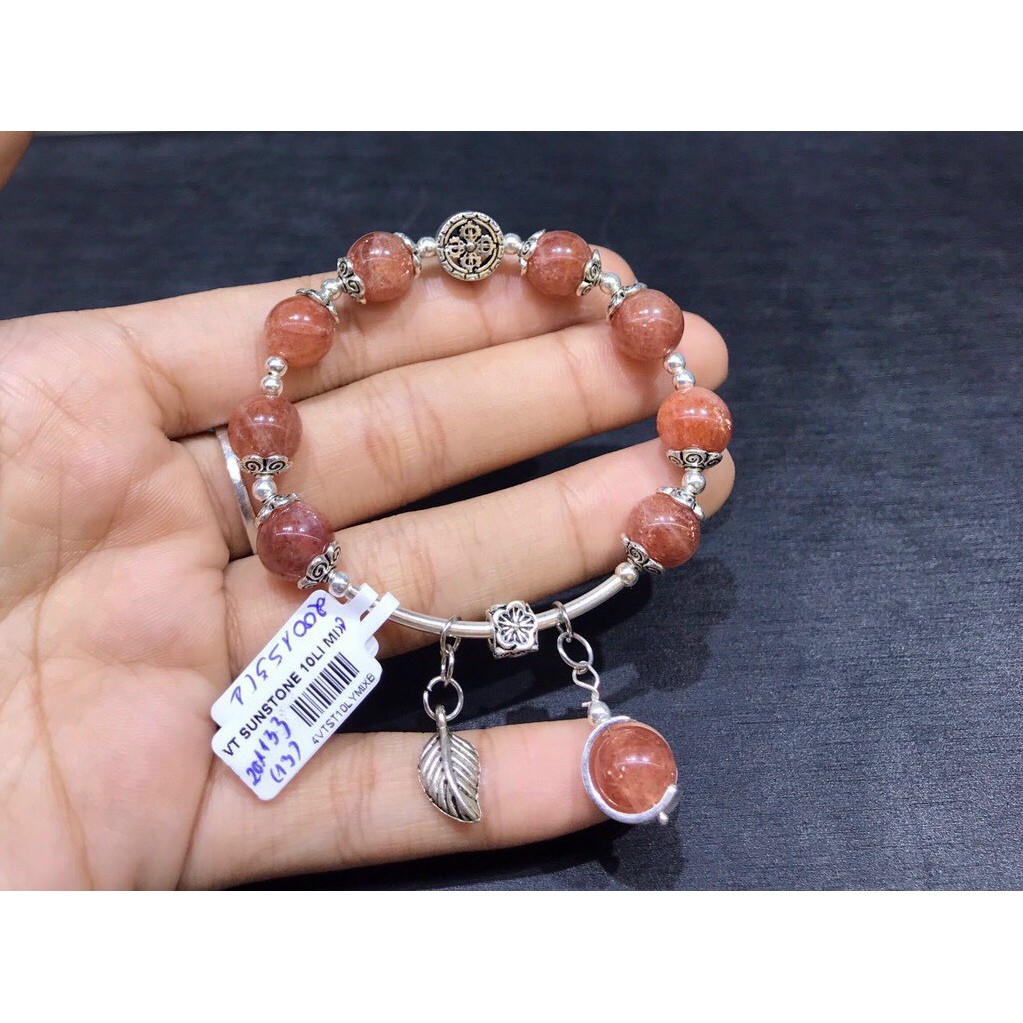 Vòng tay Sunstone Mặt Trời mix charm bạc 925 thiên nhiên hạt 10 ly hàng thiết kế VT480 - Hợp tất cả các mệnh