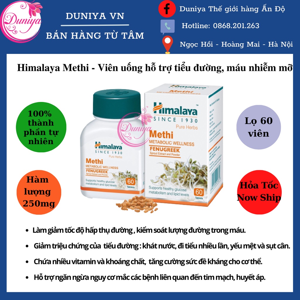 (Date 01.2023) Himalaya Methi - Viên uống hỗ trợ tiểu đường, máu nhiễm mỡ