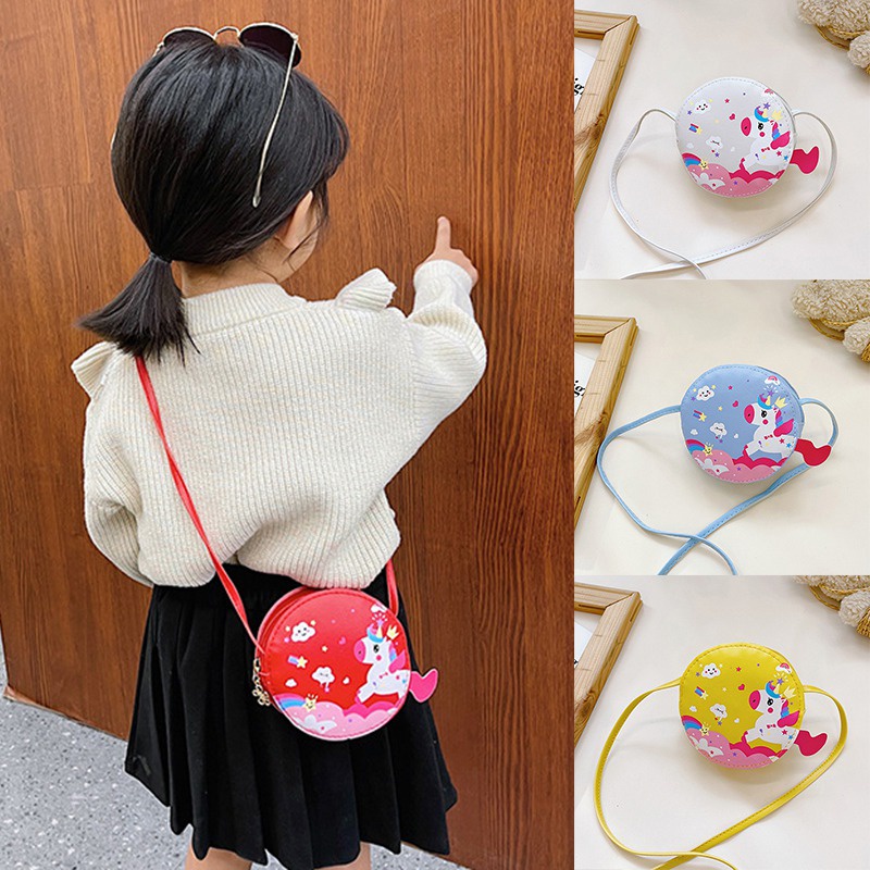 Túi đeo chéo mini bằng da PU in họa tiết hoạt hình dễ thương cho bé gái