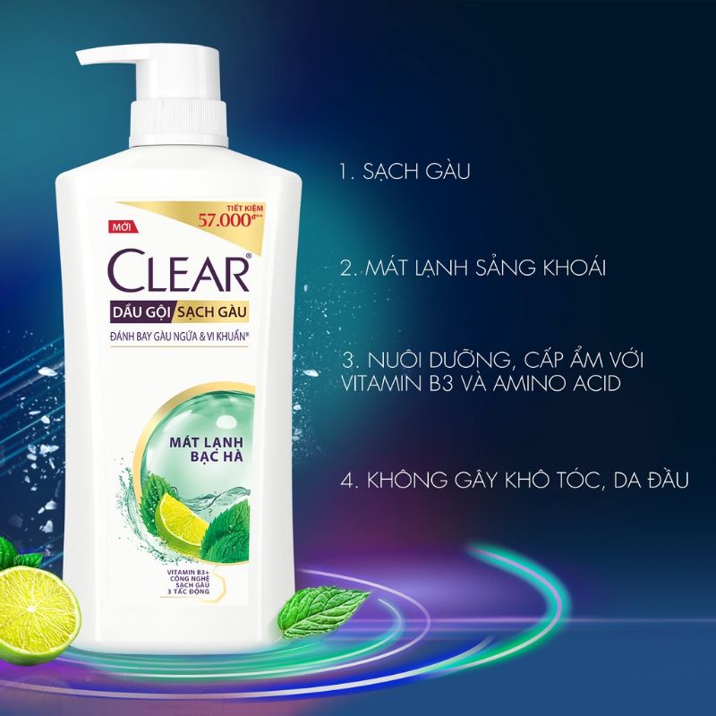 Dầu gội CLEAR sạch gàu mát lạnh bạc hà 630g