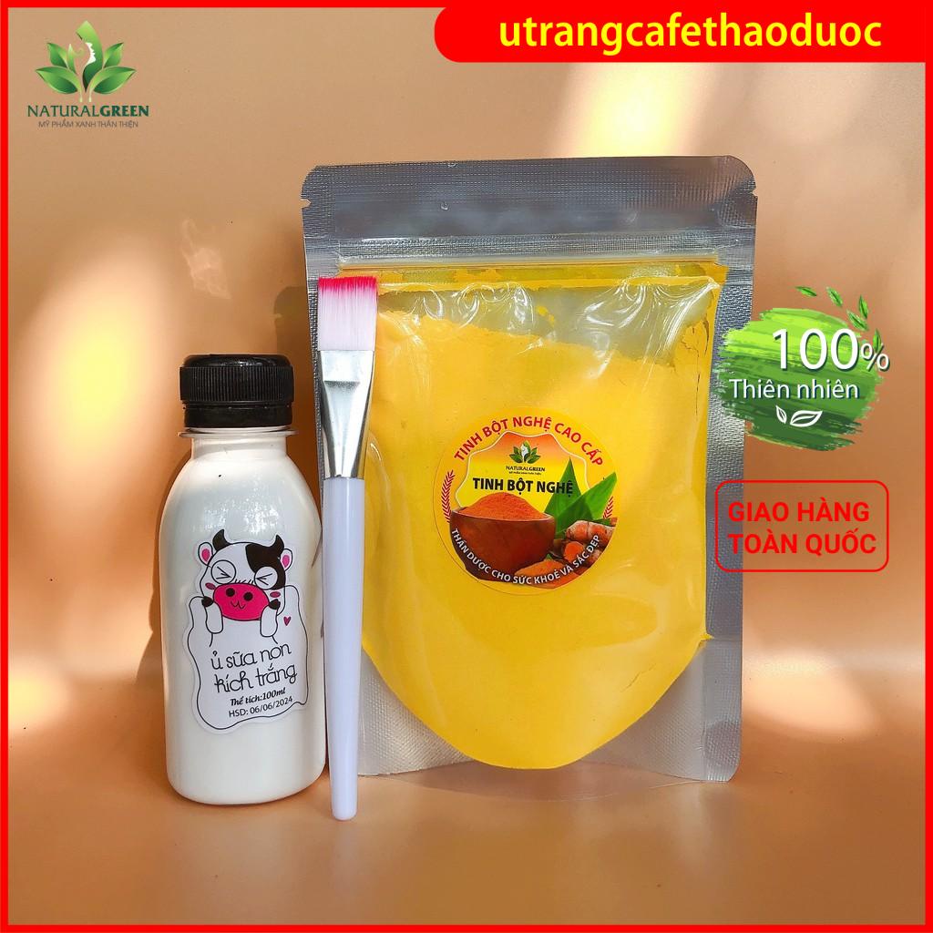 ( Combo 3 sản phẩm) Tinh bột nghệ + ủ kích trắng sữa non con bò + cọ đắp mặt làm trắng da, giảm thâm nám, tàn nhang