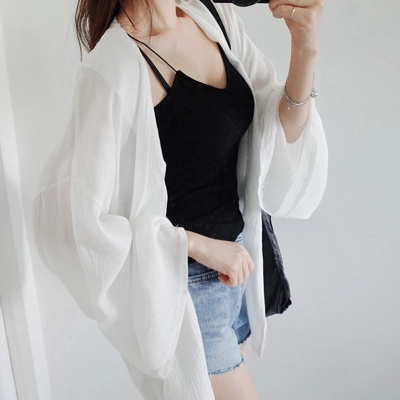 SUXI Áo khoác Cardigan trắng chống tia UV