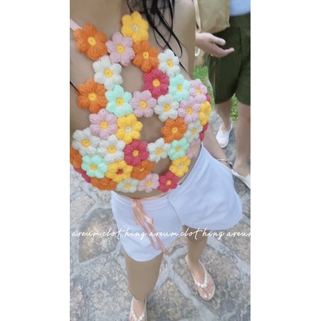 Áo yếm ctoptop ghép hoa móc len handmade thủ công ẢNH SHOP CHỤP