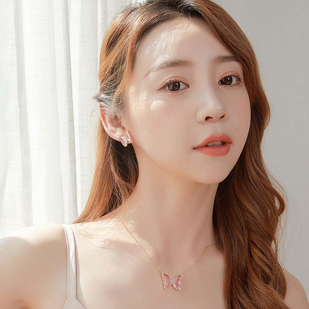 Dây chuyền mặt dây chuyền thủy tinh hình con bướm trong suốt nhiều màu sắc có chuỗi xương đòn đơn giàn cho nữ