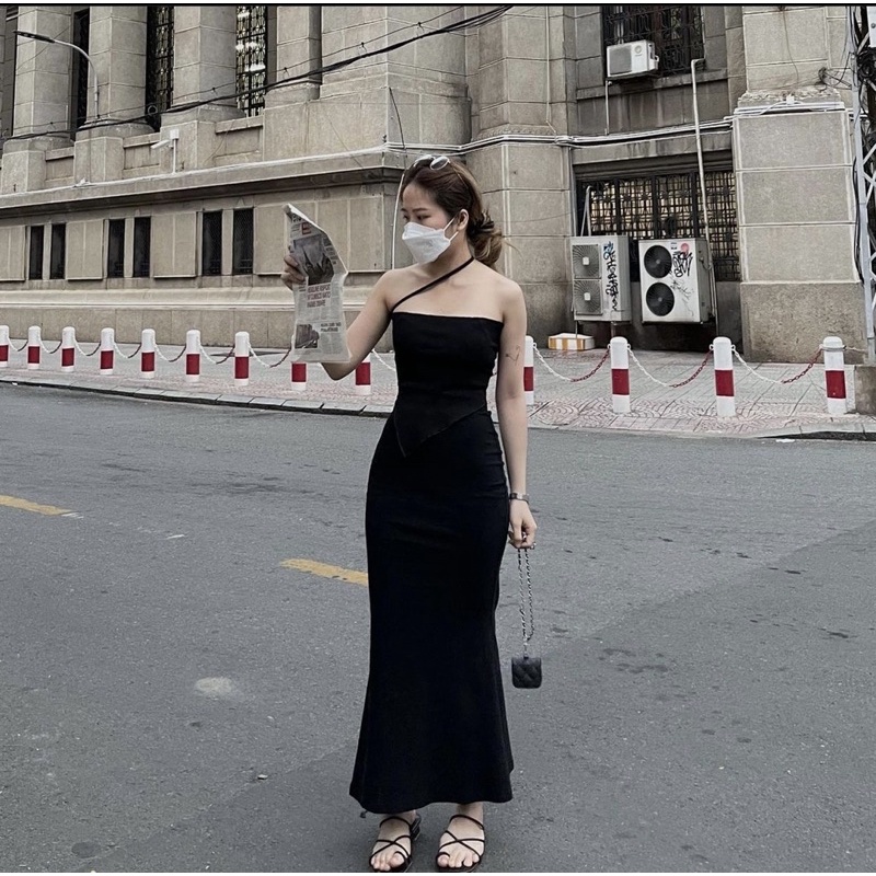 SET ÁO ỐNG DÂY CHÉO ĐEN + CHÂN VÁY ĐUÔI CÁ