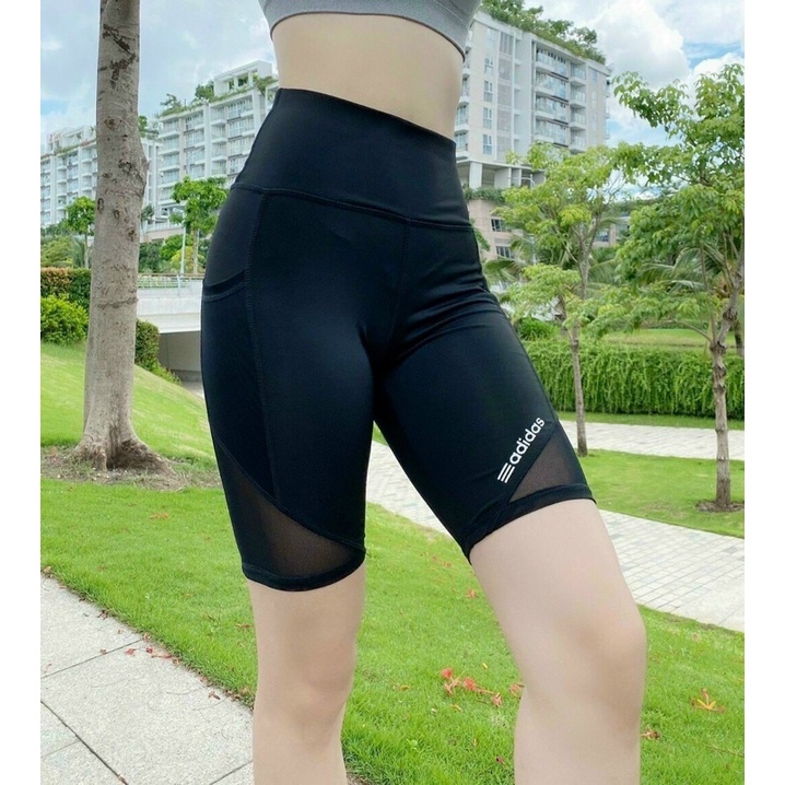 ( cos size Đại) Quần ngố ADIDAS tập Gym- YOGA erobic co giãn phối lưới có chỗ để điện thoại