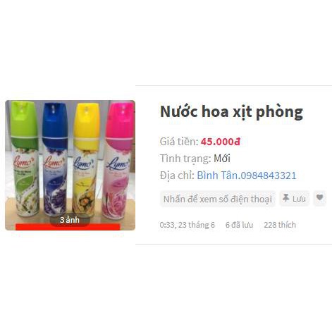 Nước hoa xịt phòng lymo